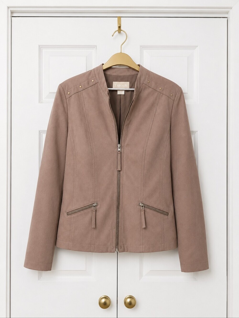 TAHARI Women's Jacket in Taupe Suede